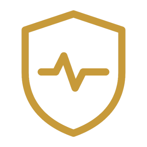 Outlined shield with a heartbeat line icon